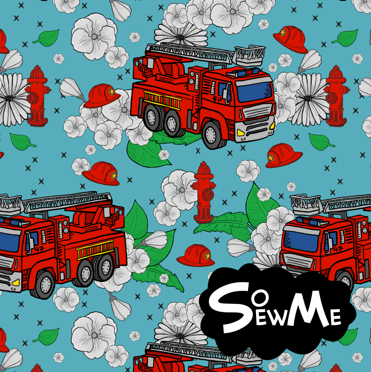 Blommiga Brandbilar Turkos DROPSHIPPINGBESTSELLER