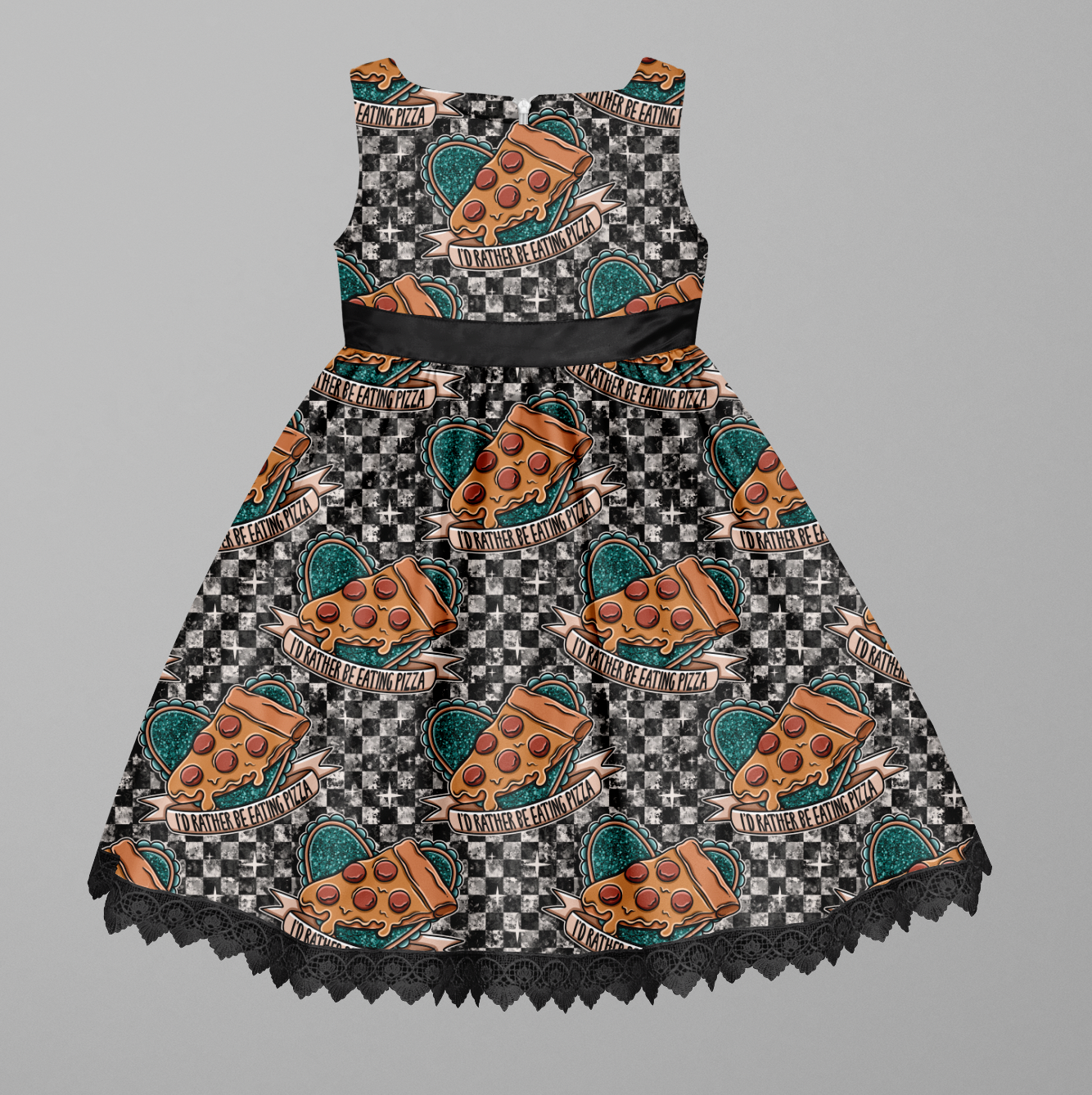 Eating Pizza Grey Checks TRYCKS PÅ BESTÄLLNING