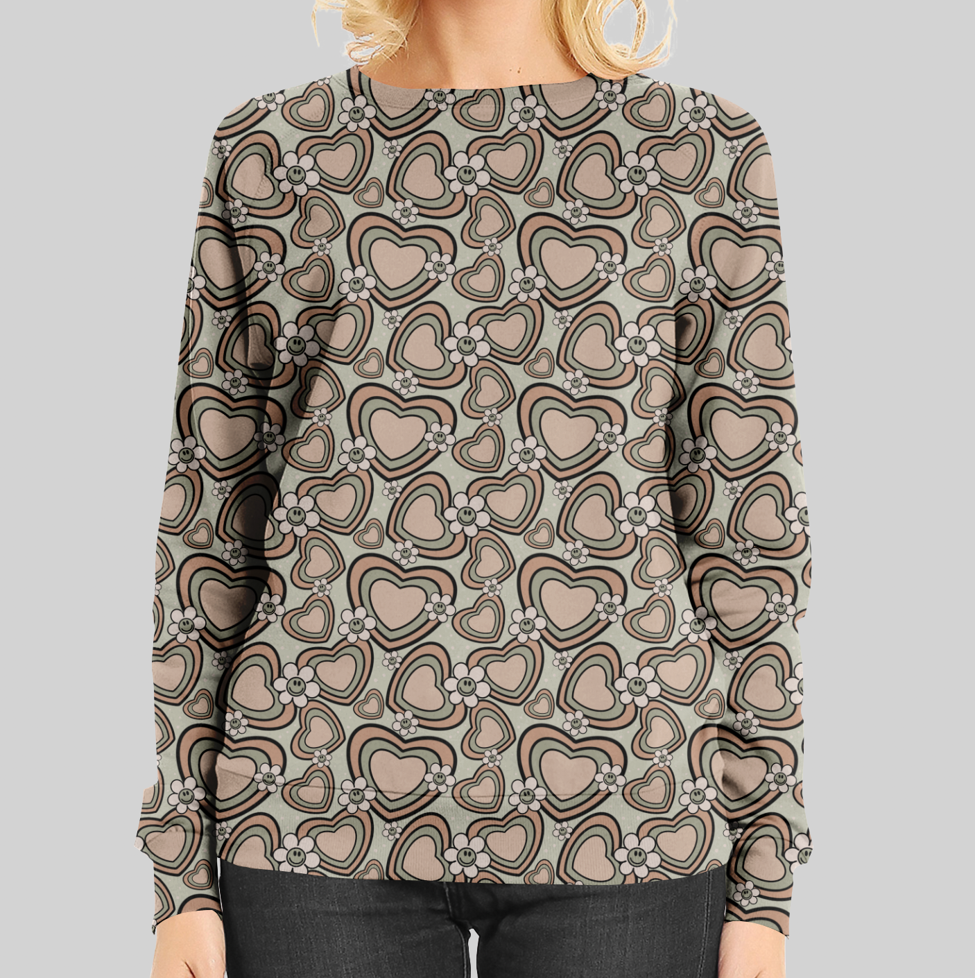 Groovy Hearts Khaki TRYCKS PÅ BESTÄLLNING