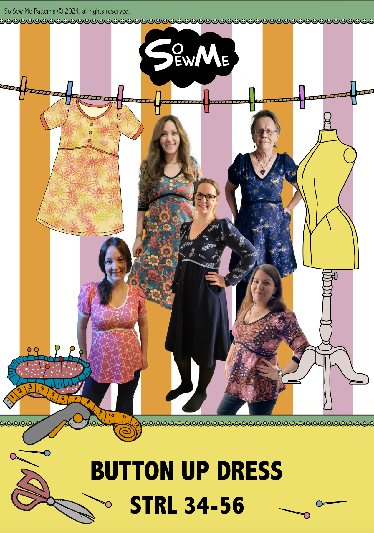 Button Up Dress Strl 34-56 Pappersmönster