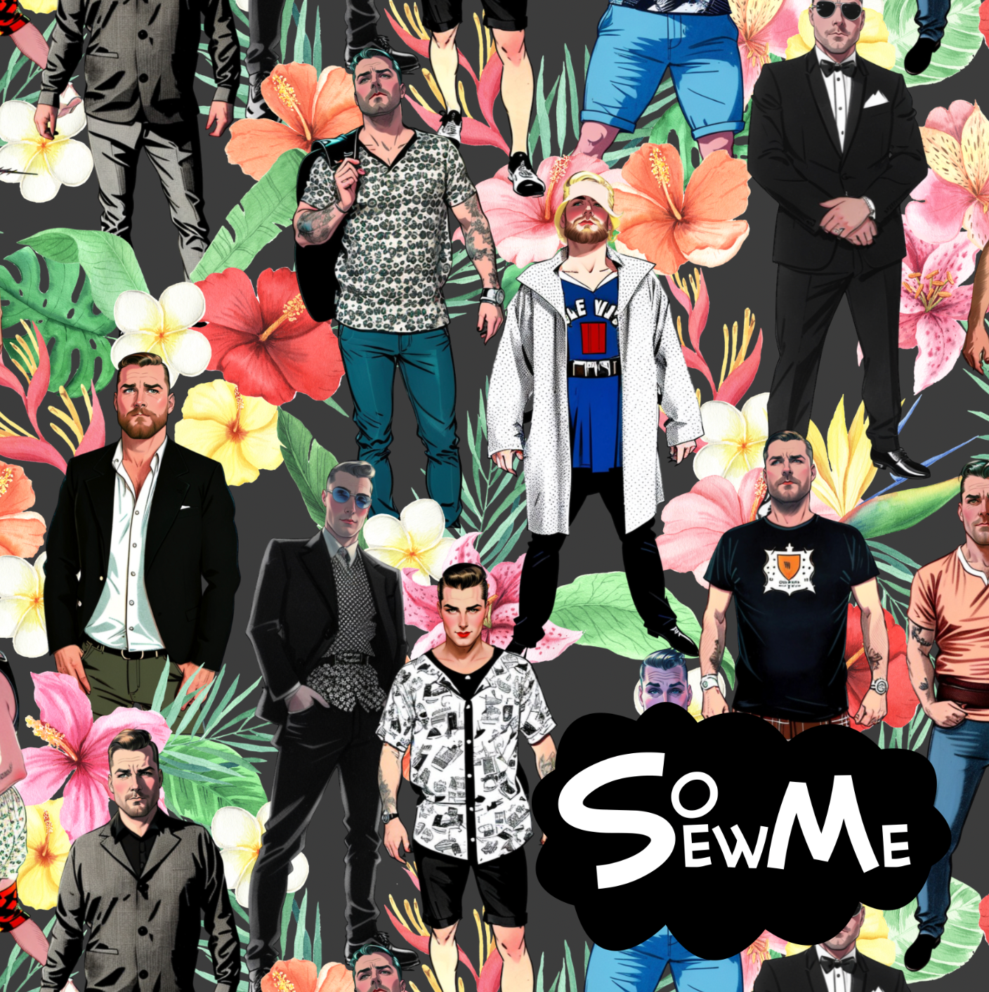 Tropical Pinup Men Grey TRYCKS PÅ BESTÄLLNING