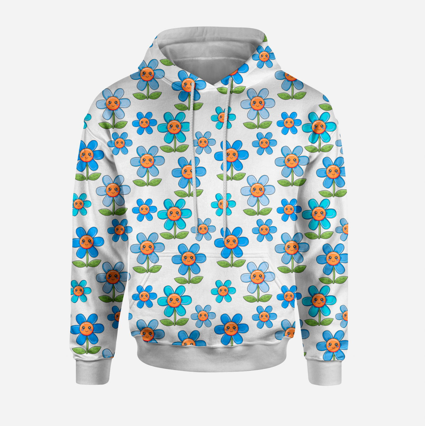 Kawaii Flowers Blue White TRYCKS PÅ BESTÄLLNING