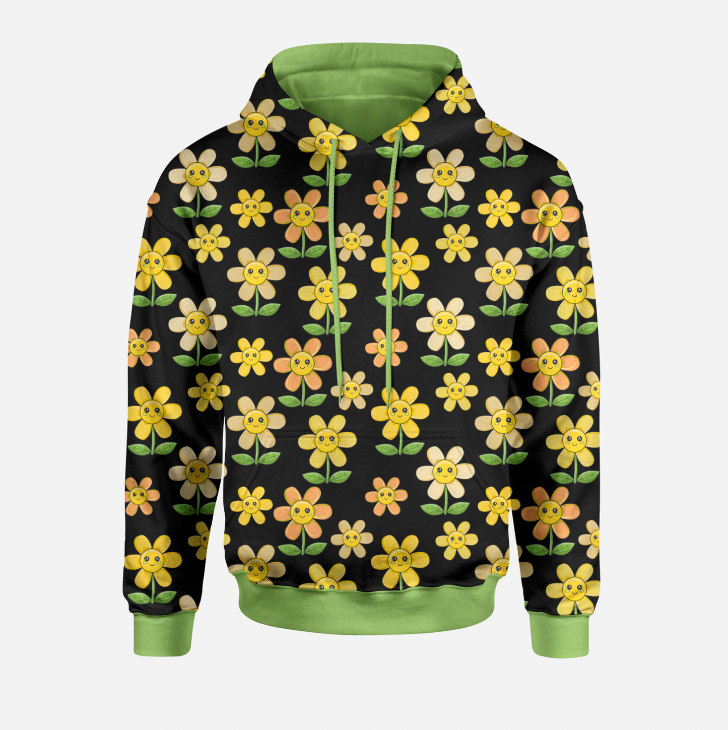 Kawaii Flowers Yellow Black TRYCKS PÅ BESTÄLLNING