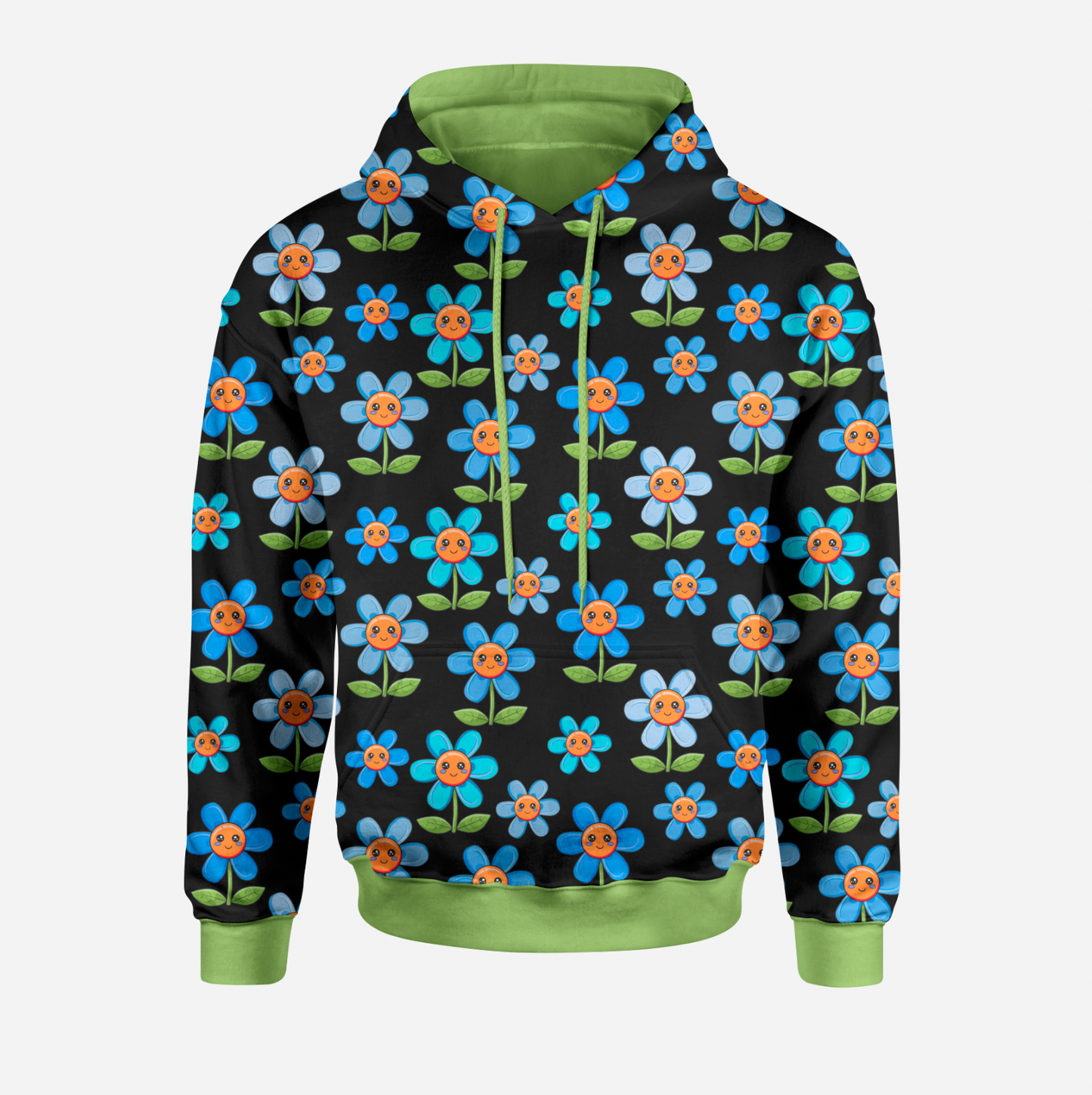 Kawaii Flowers Blue Black TRYCKS PÅ BESTÄLLNING