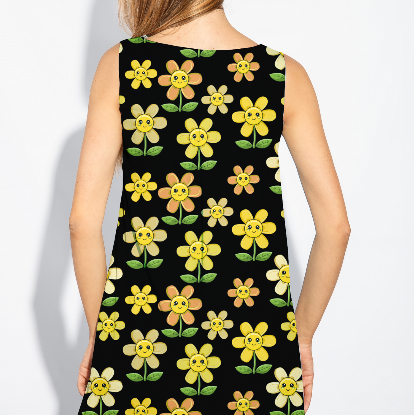 Kawaii Flowers Yellow Black TRYCKS PÅ BESTÄLLNING