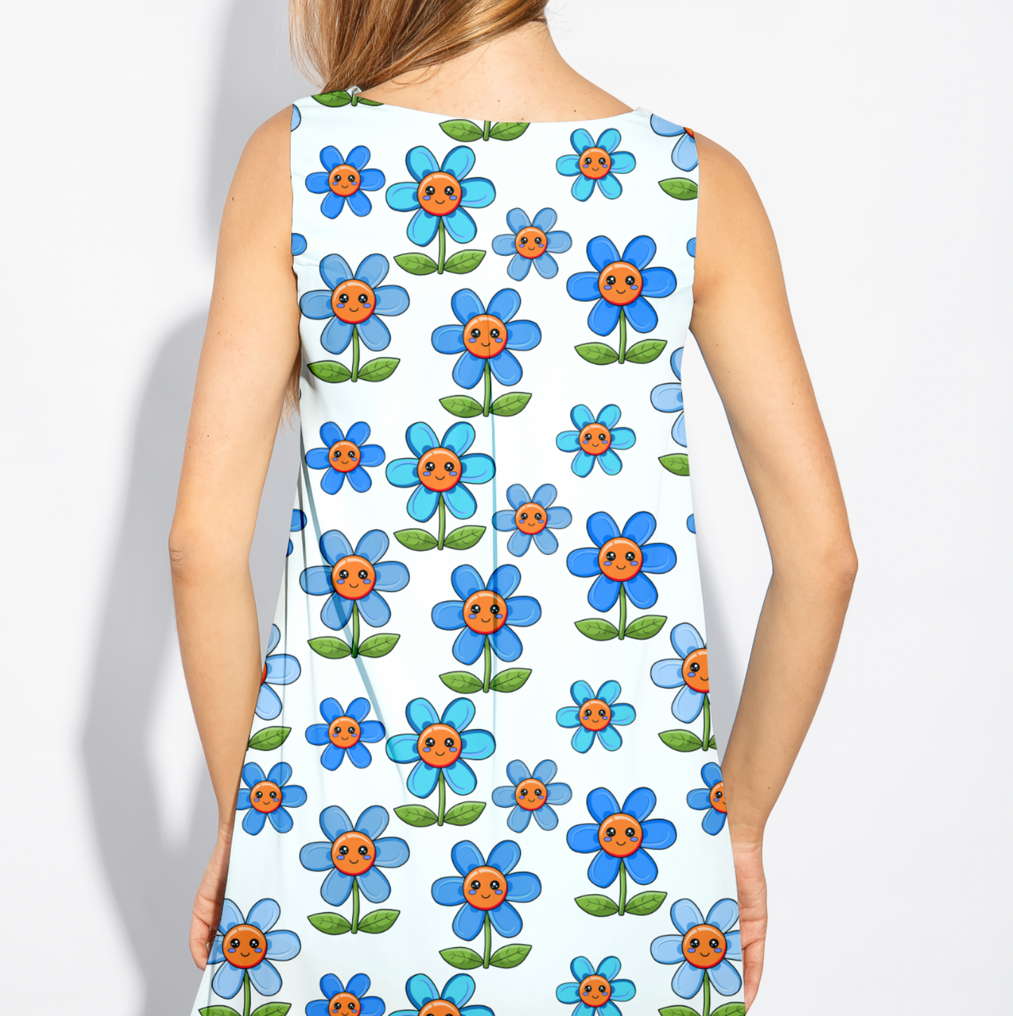 Kawaii Flowers Blue White TRYCKS PÅ BESTÄLLNING