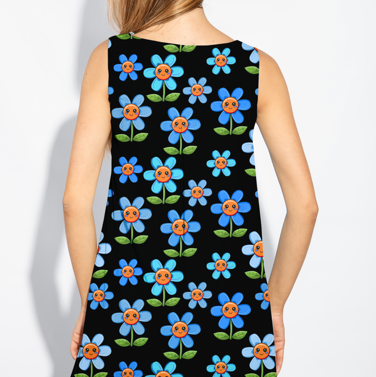 Kawaii Flowers Blue Black TRYCKS PÅ BESTÄLLNING