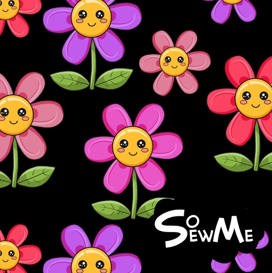 Kawaii Flowers Pink Black TRYCKS PÅ BESTÄLLNING