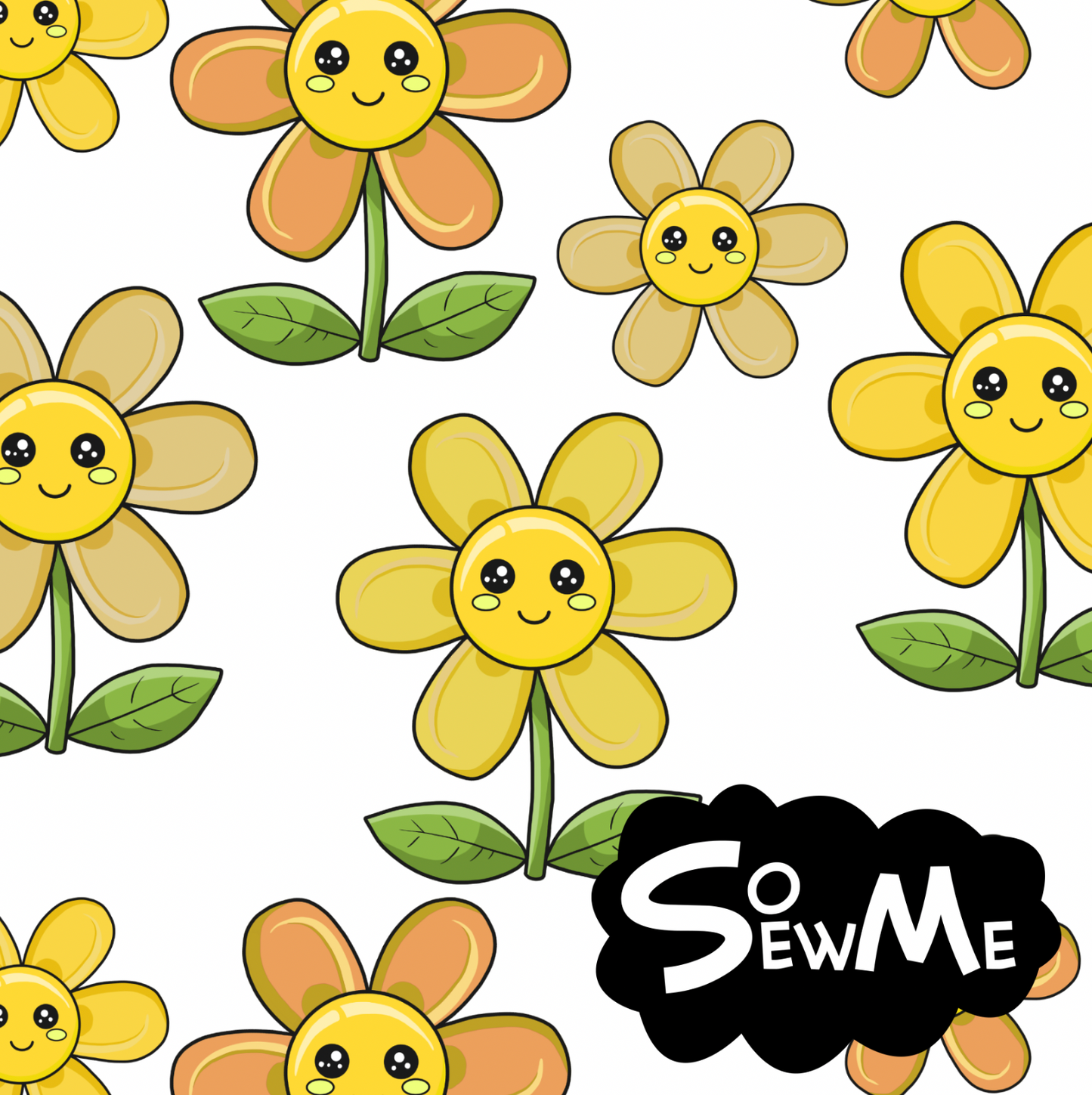 Kawaii Flowers Yellow White TRYCKS PÅ BESTÄLLNING