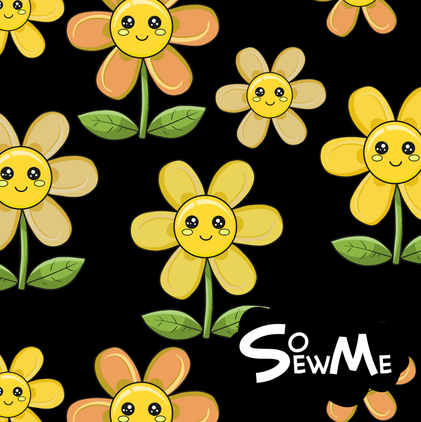 Kawaii Flowers Yellow Black TRYCKS PÅ BESTÄLLNING