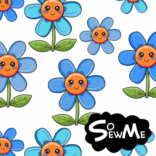 Kawaii Flowers Blue White TRYCKS PÅ BESTÄLLNING