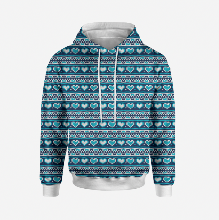 Knitted Hearts Blue TRYCKS PÅ BESTÄLLNING