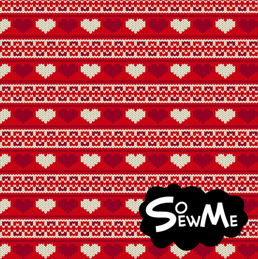 Knitted Hearts Red TRYCKS PÅ BESTÄLLNING