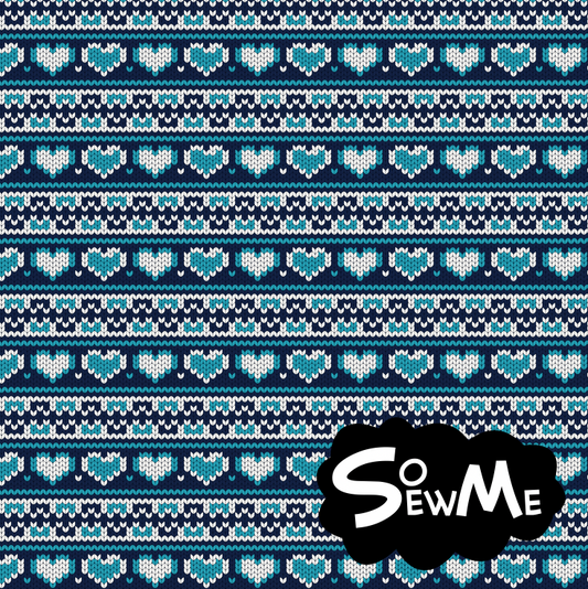 Knitted Hearts Blue TRYCKS PÅ BESTÄLLNING