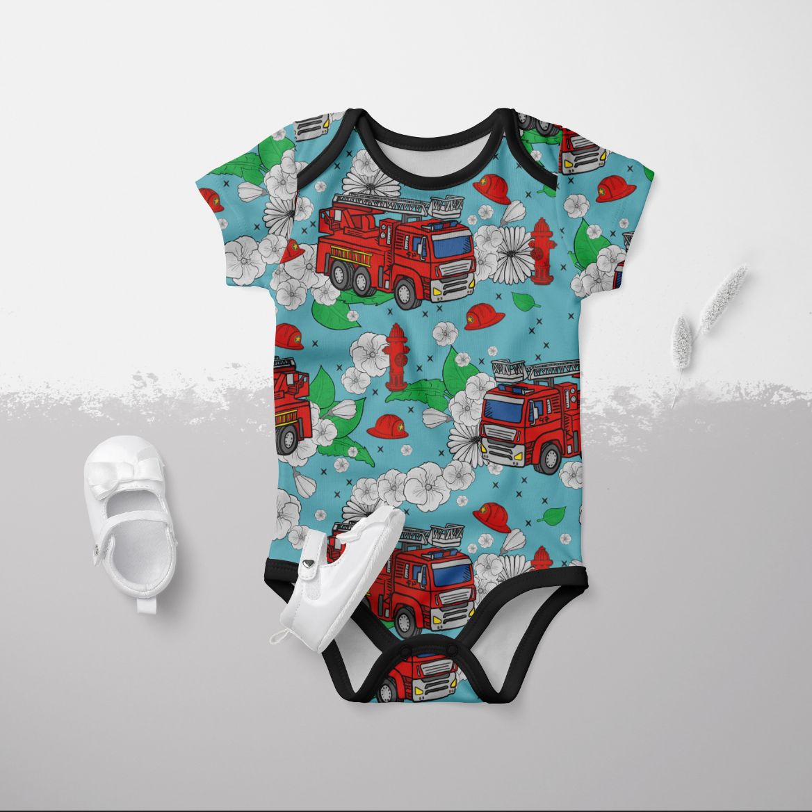 Blommiga Brandbilar Classic Ed. Turkos GOTS-Trikå/Jersey