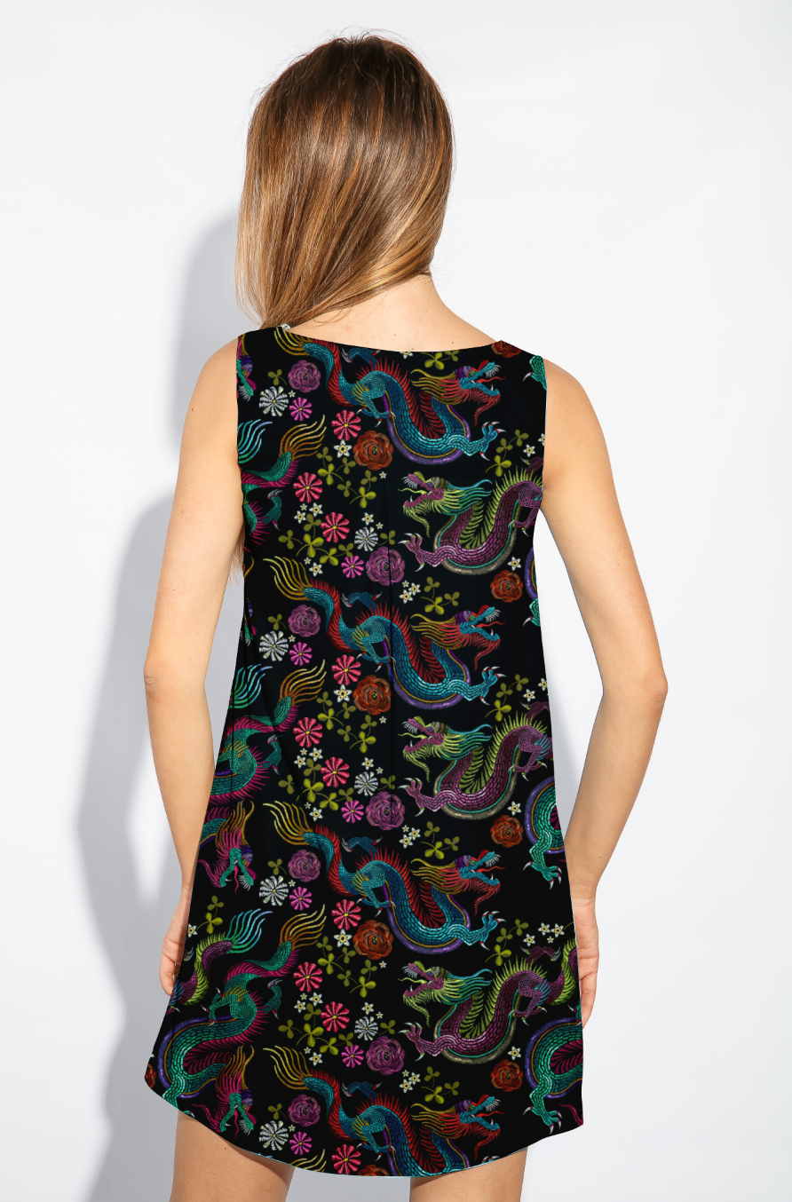 Embroidery Dragons Multi GOTS-Trikå/Jersey