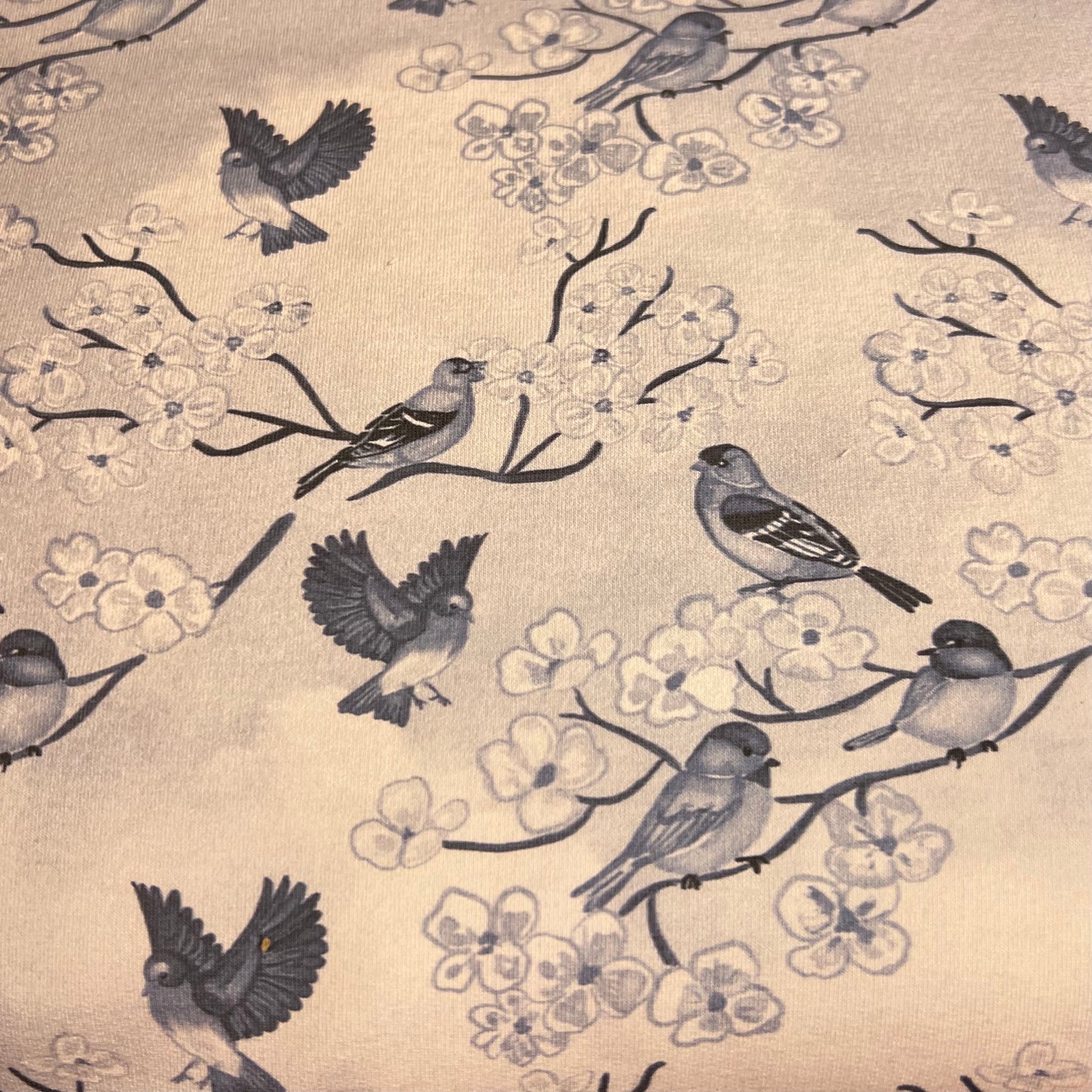 Spring Birds Mono Blue GOTS-Jogging/French Terry