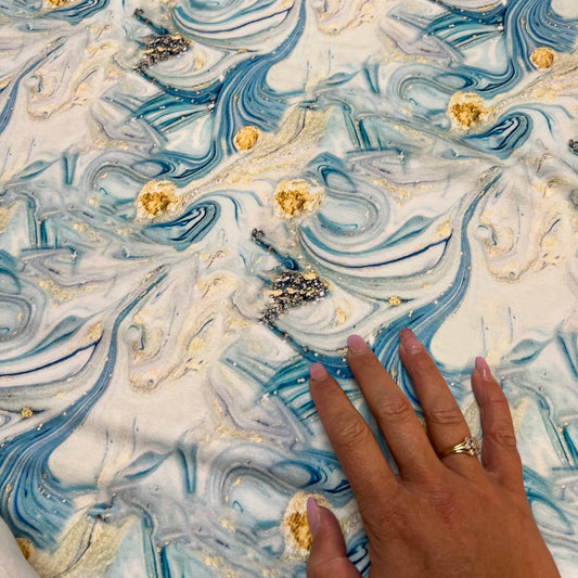 Alcohol Ink Blue Glitter Jogging/French Terry