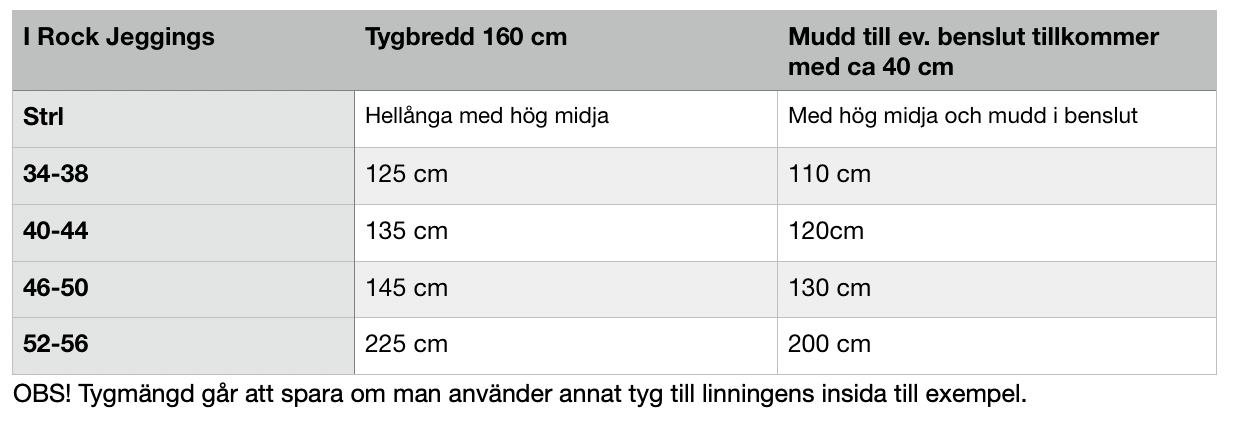 I Rock Jeggings Strl 34-56 PDF-mönster