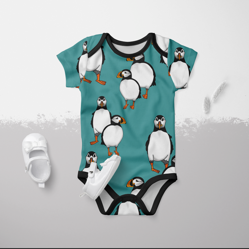 Puffins Turquoise GOTS-Trikå/Jersey