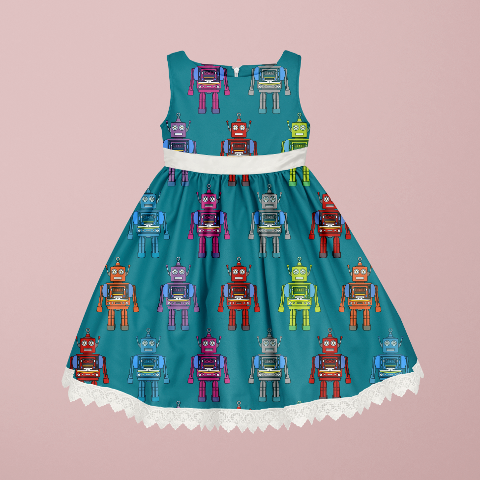 Robbie the Retro Robot Petrol GOTS-Trikå/Jersey