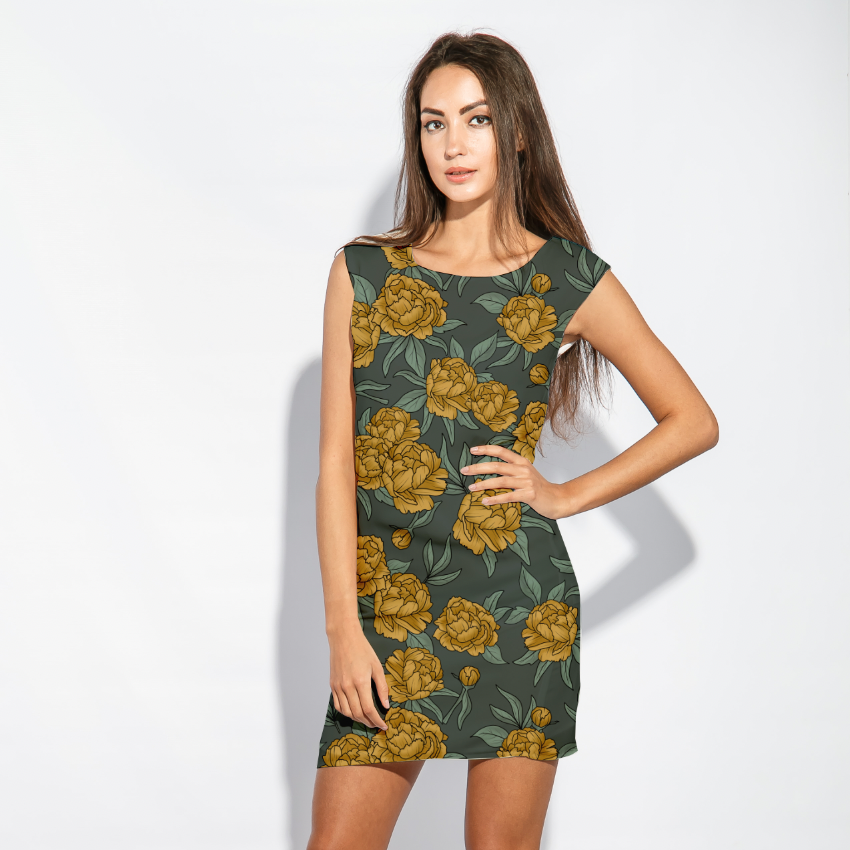 Peonies Dusty Forest Green GOTS-Jogging/French Terry