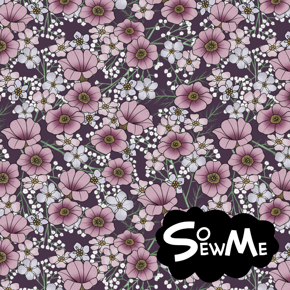 Sommarblomster Pale Pink/Plum GOTS-Trikå/Jersey