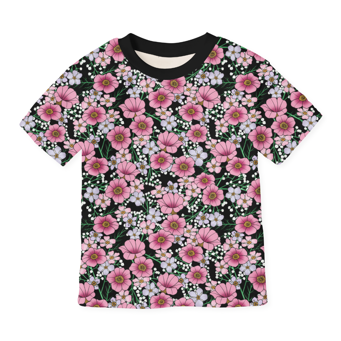 Sommarblomster Pink/Black GOTS-Trikå/Jersey