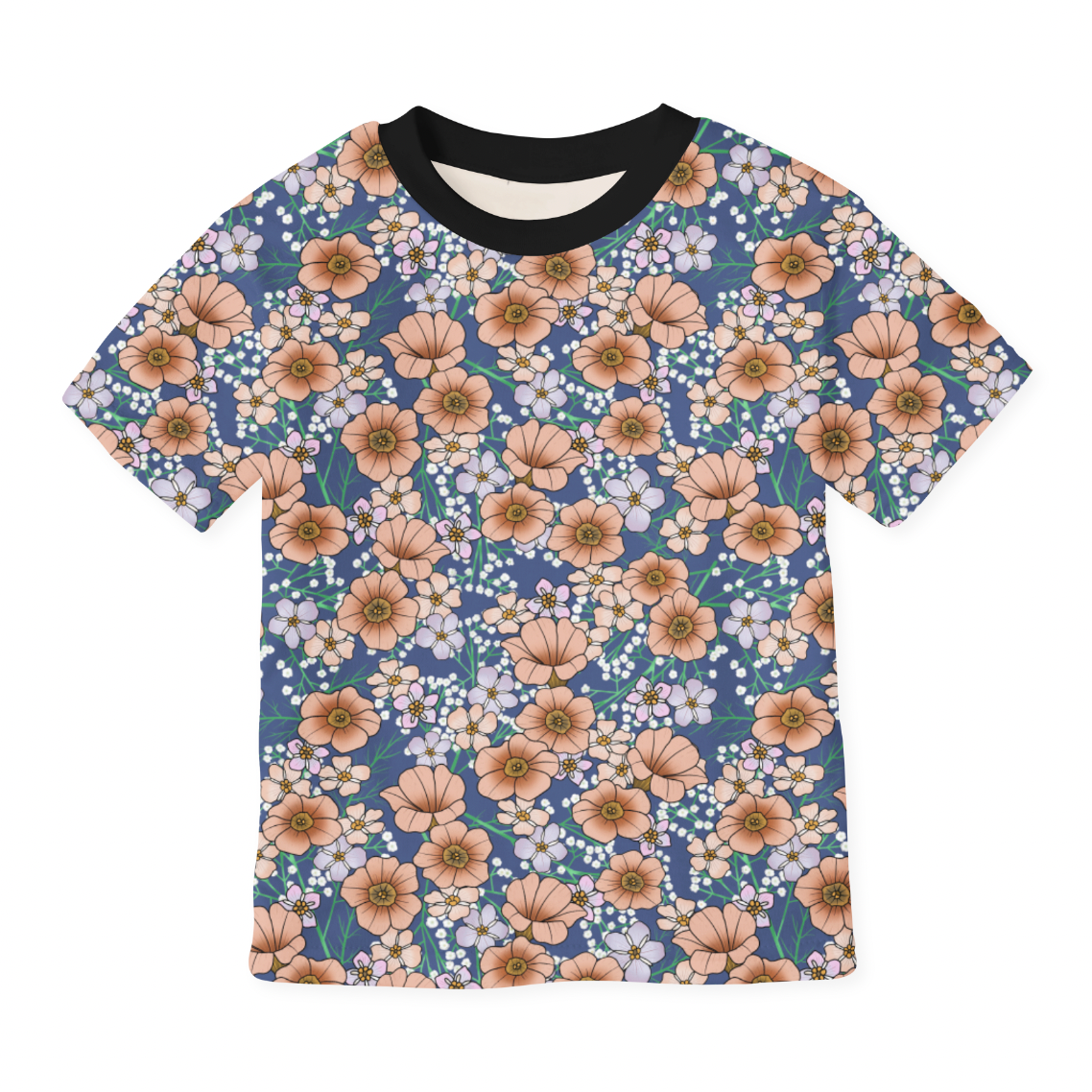 Sommarblomster Mustard/Blue GOTS-Trikå/Jersey