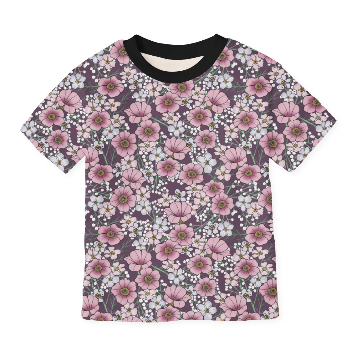 Sommarblomster Pale Pink/Plum GOTS-Trikå/Jersey