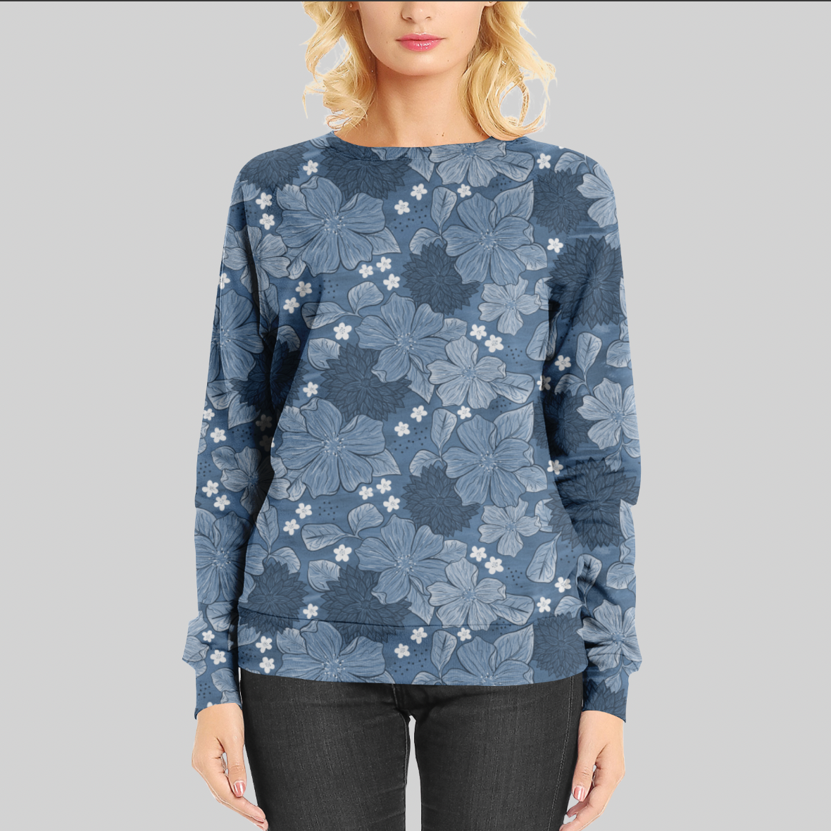 Messy Flowers Blue GOTS-Trikå/Jersey