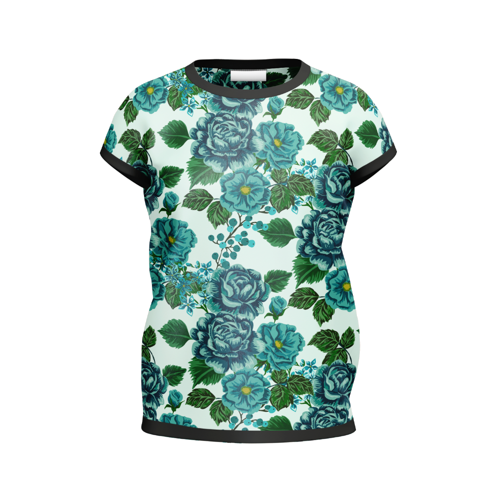 Teal Flowers GOTS-Trikå/Jersey