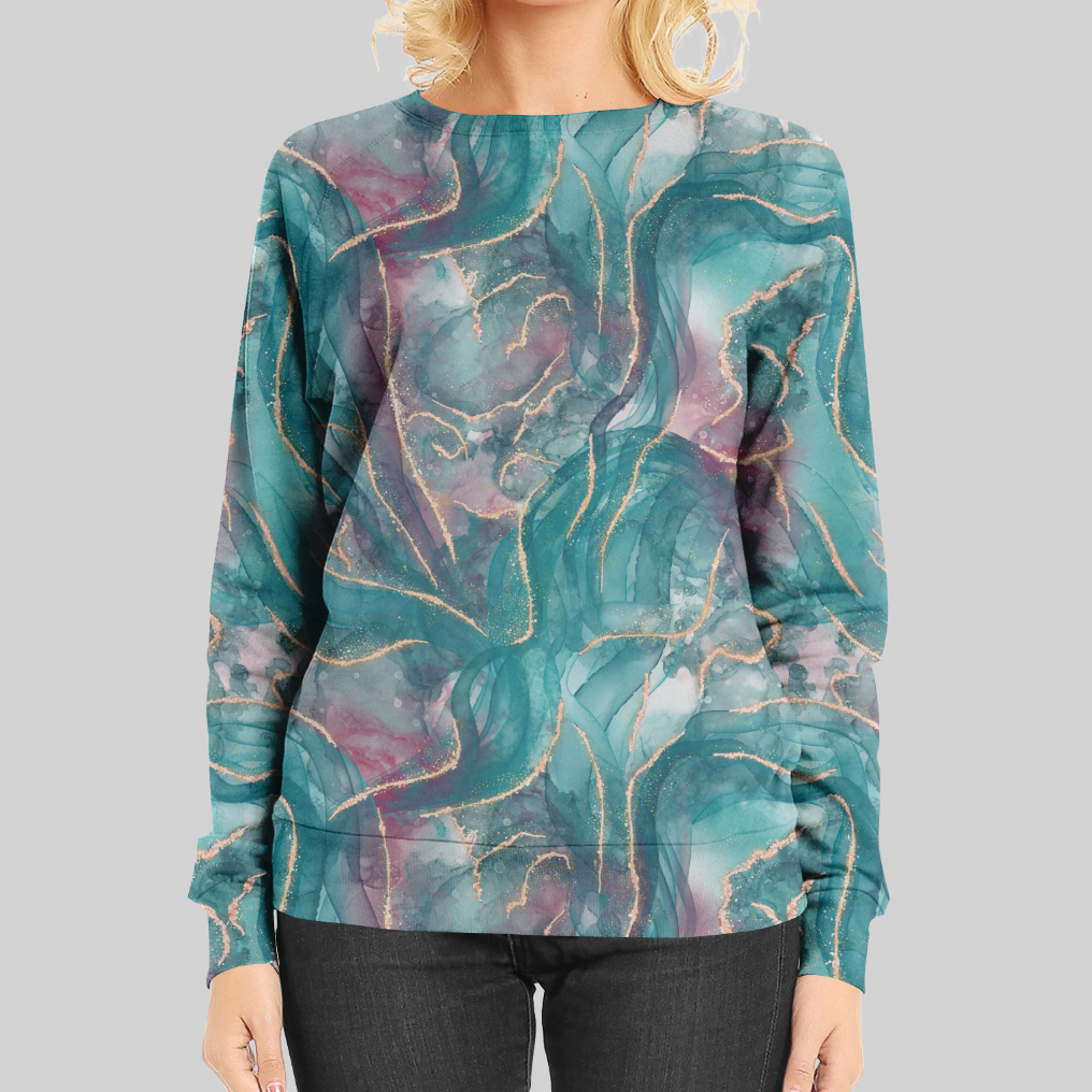 Alcohol Ink Turquoise GOTS-Jogging/French Terry