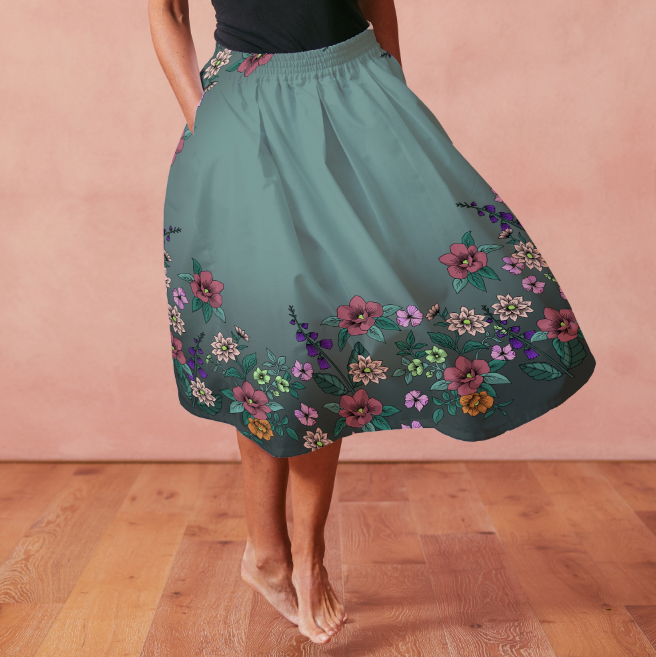 Dream Skirt Green Cirkelkjolsrapport GOTS-Trikå/Jersey