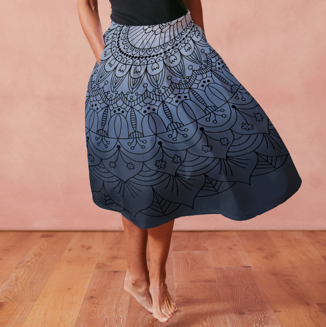 Mandala Skirt Denim Blue Cirkelkjolsrapport GOTS-Trikå/Jersey