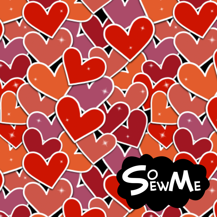 Ribbad GOTS-Trikå Multi Hearts Red