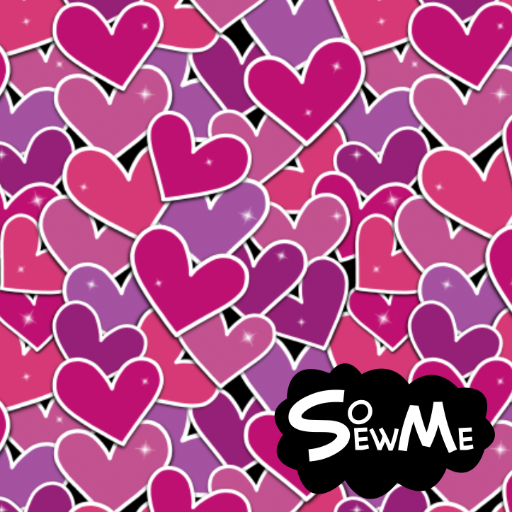 Ribbad GOTS-Trikå Multi Hearts Pink