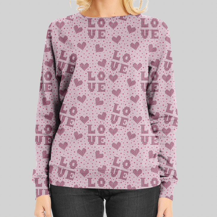 Ribbad GOTS-Trikå Pixel Love Pink FÖRHANDBOKNING