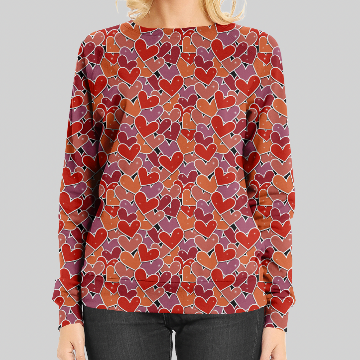 Ribbad GOTS-Trikå Multi Hearts Red