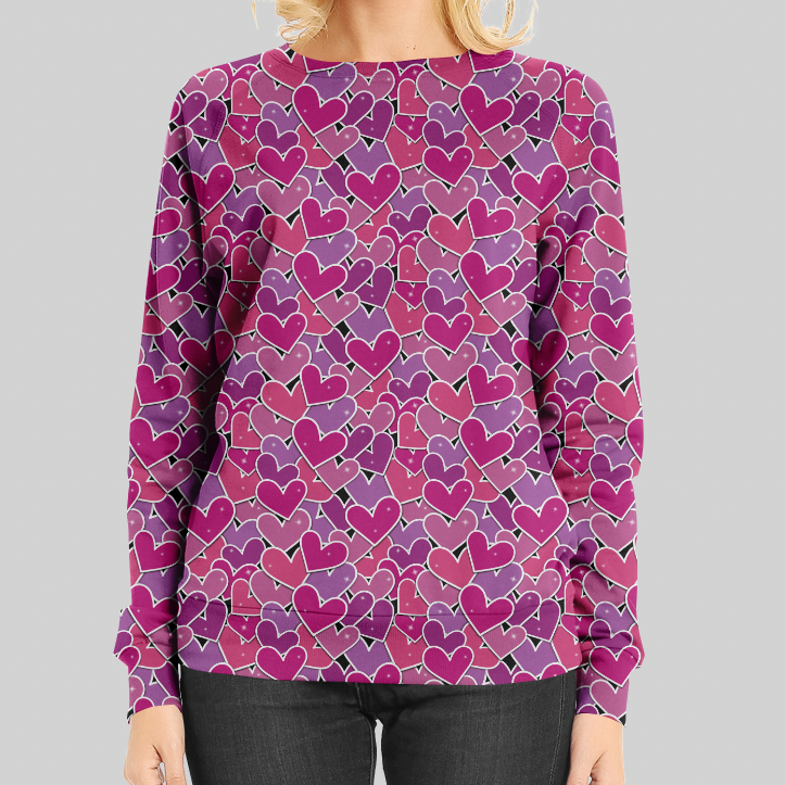Ribbad GOTS-Trikå Multi Hearts Pink