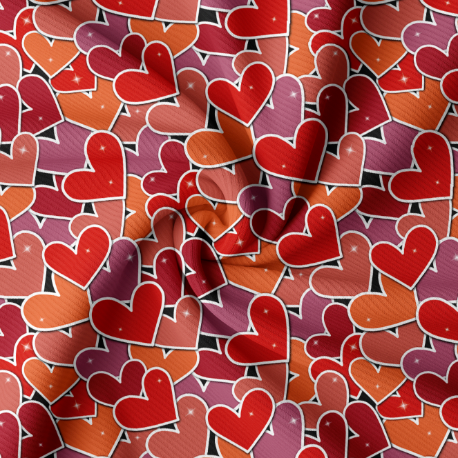 Ribbad GOTS-Trikå Multi Hearts Red