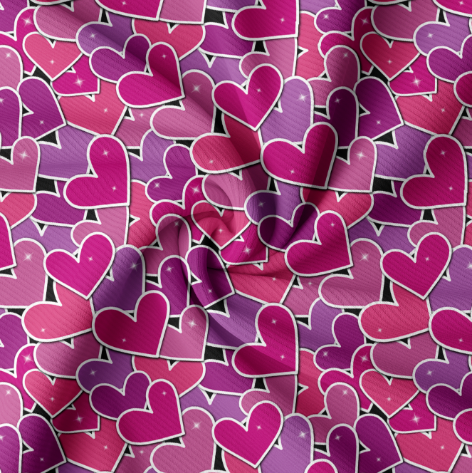 Ribbad GOTS-Trikå Multi Hearts Pink