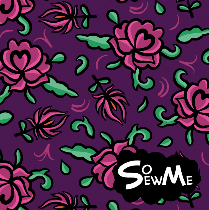Folklore Roses Pink Purple GOTS-Trikå/Jersey