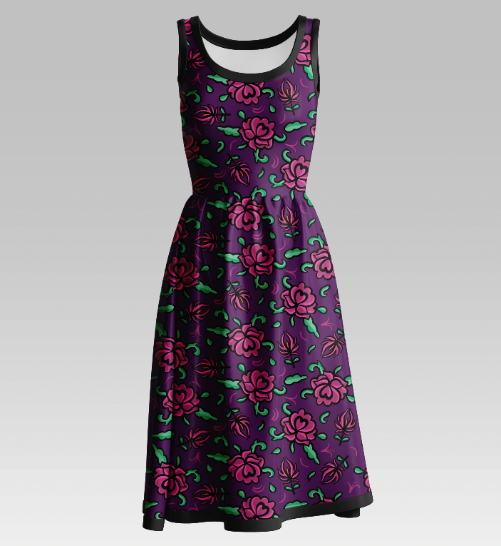Folklore Roses Pink Purple GOTS-Trikå/Jersey