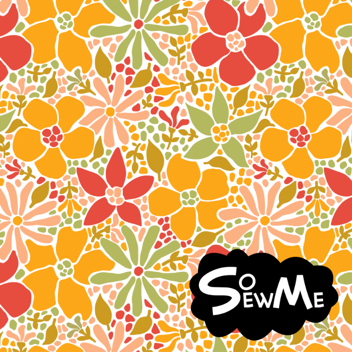 Mosaik Flowers White Yellow Green GOTS-Trikå/Jersey
