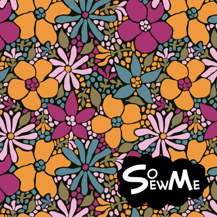 Mosaik Flowers Black Multi GOTS-Trikå/Jersey