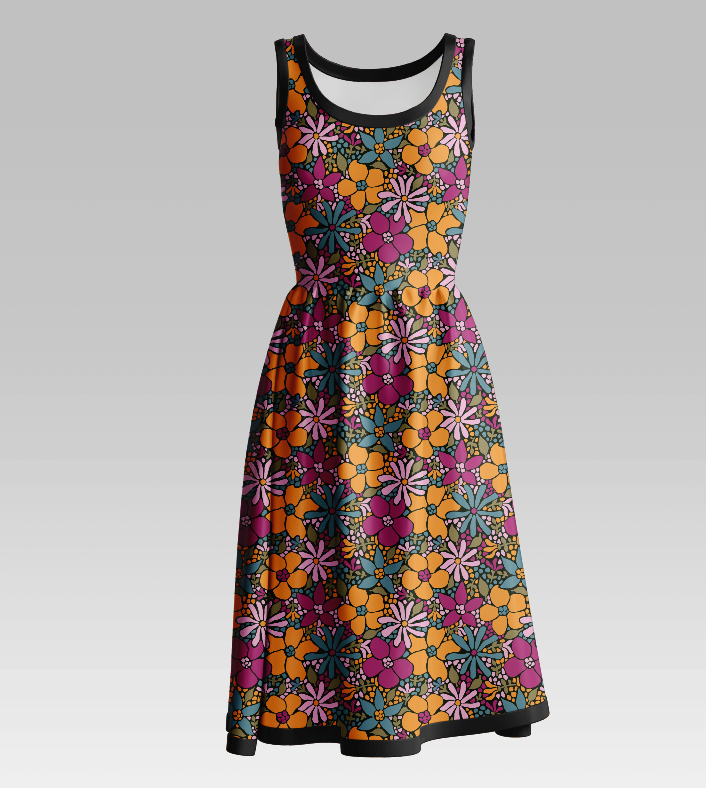 Mosaik Flowers Black Multi GOTS-Trikå/Jersey