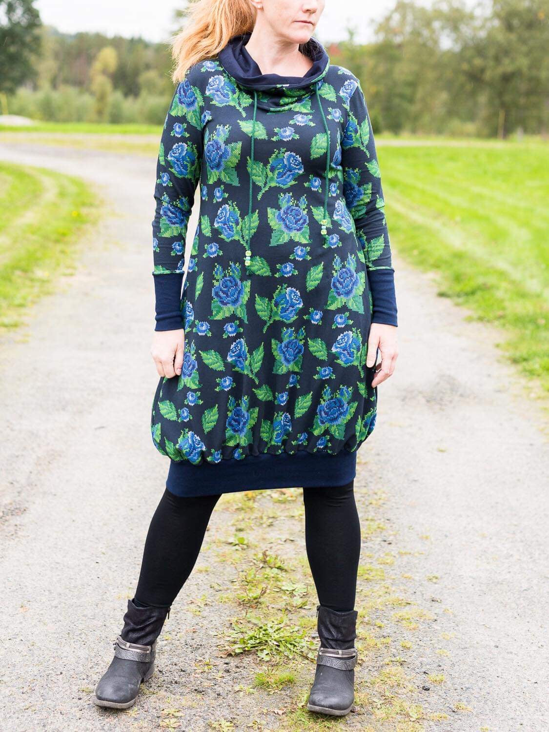 Cross Stitch Roses Trikå/Jersey Marine Blue-Blue