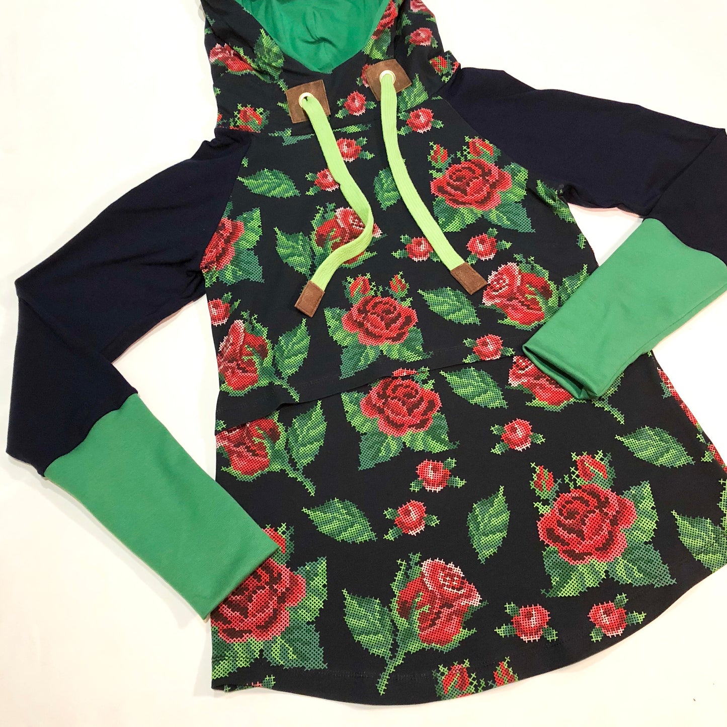 Cross Stitch Roses Trikå/Jersey Marine Blue-Blue