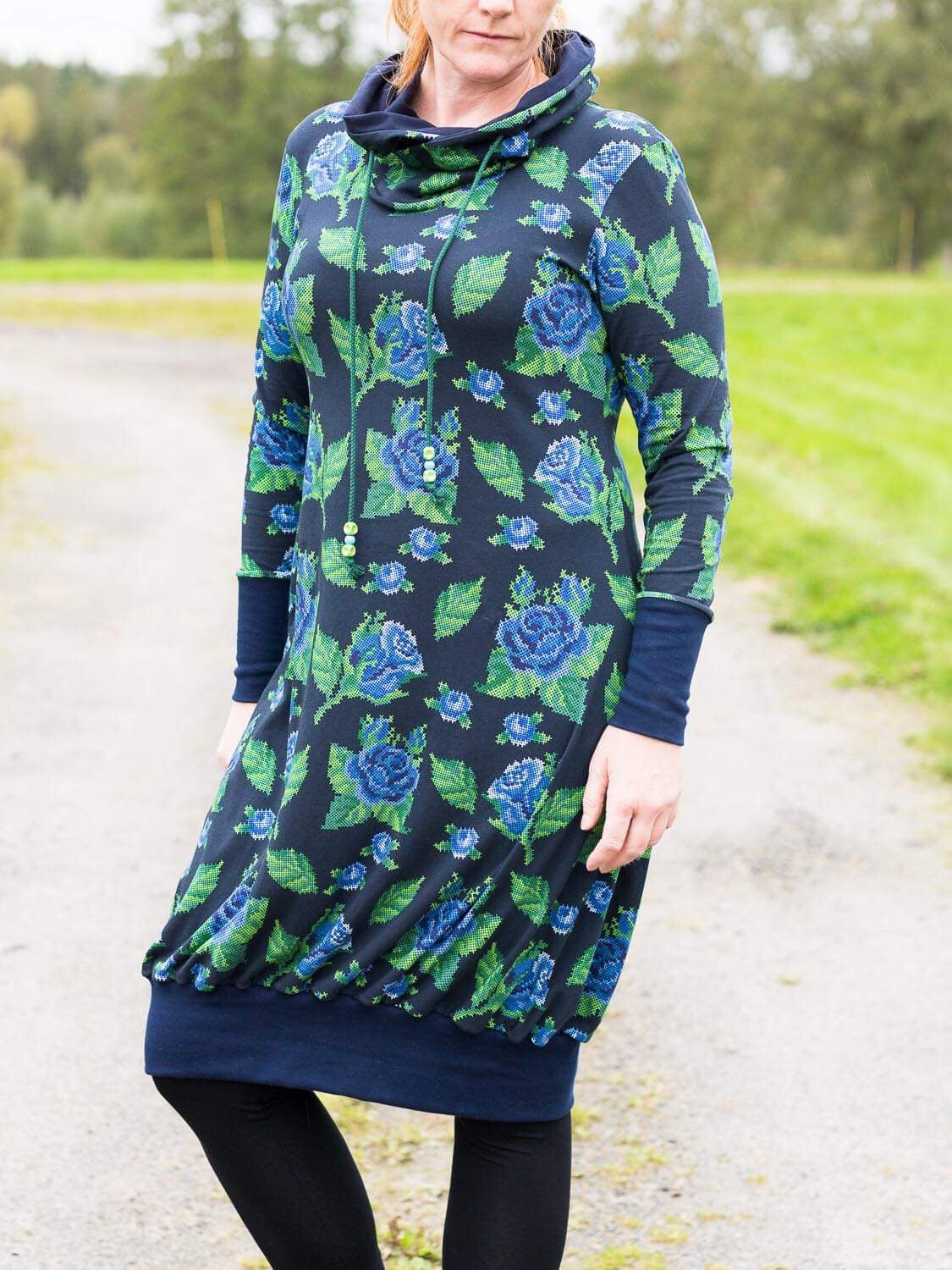 Cross Stitch Roses Trikå/Jersey Marine Blue-Blue